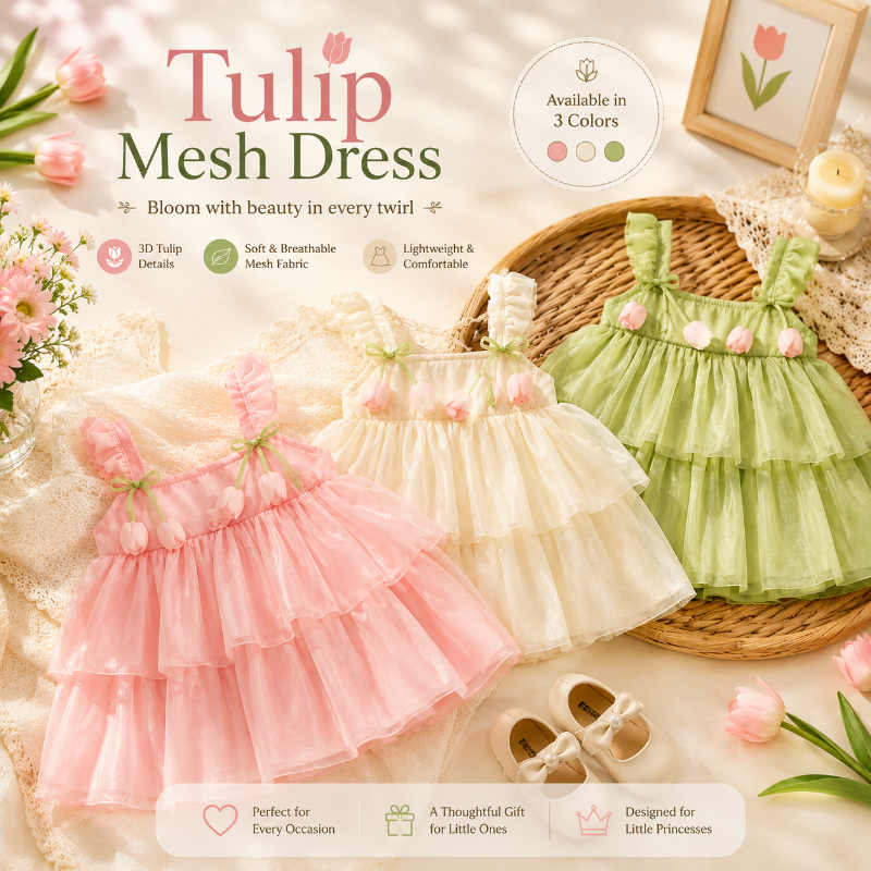 Tulip Mesh Dress – Elegancja i wygoda – sukienka dziecięca
