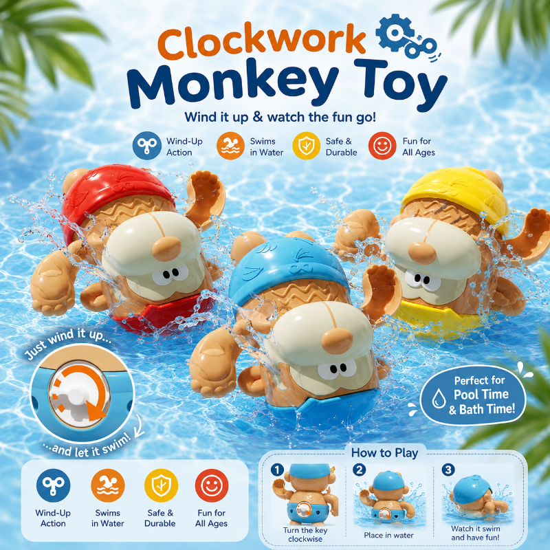 Clockwork Monkey Toy – Zabawa i wodne szaleństwa – zabawka do kąpieli na nakręcanie