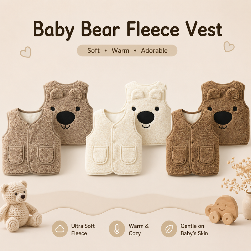 Baby Bear Fleece Vest – Ciepła i miękka – dziecięca kamizelka z motywem misia