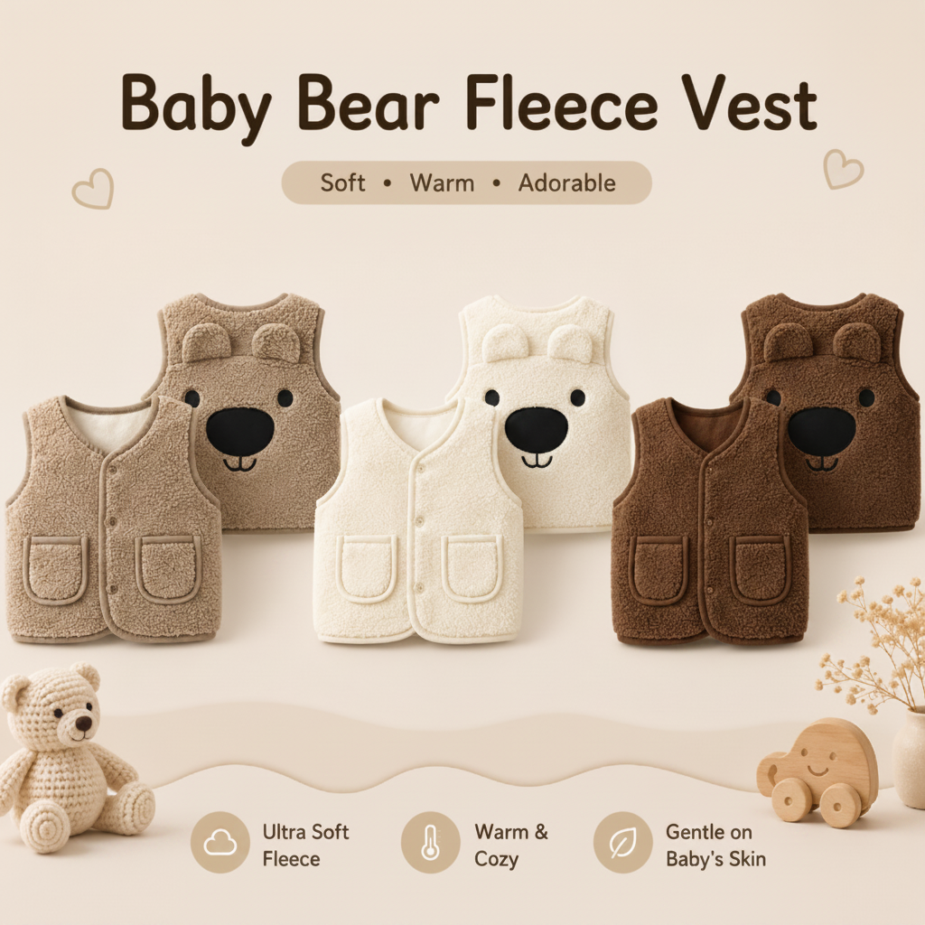Baby Bear Fleece Vest – Ciepła i miękka – dziecięca kamizelka z motywem misia