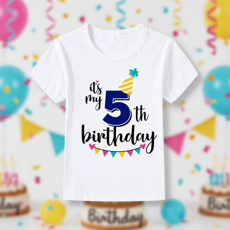 Birthday Graphic Tee – Urocze i zwiewne – dziecięca koszulka urodzinowa