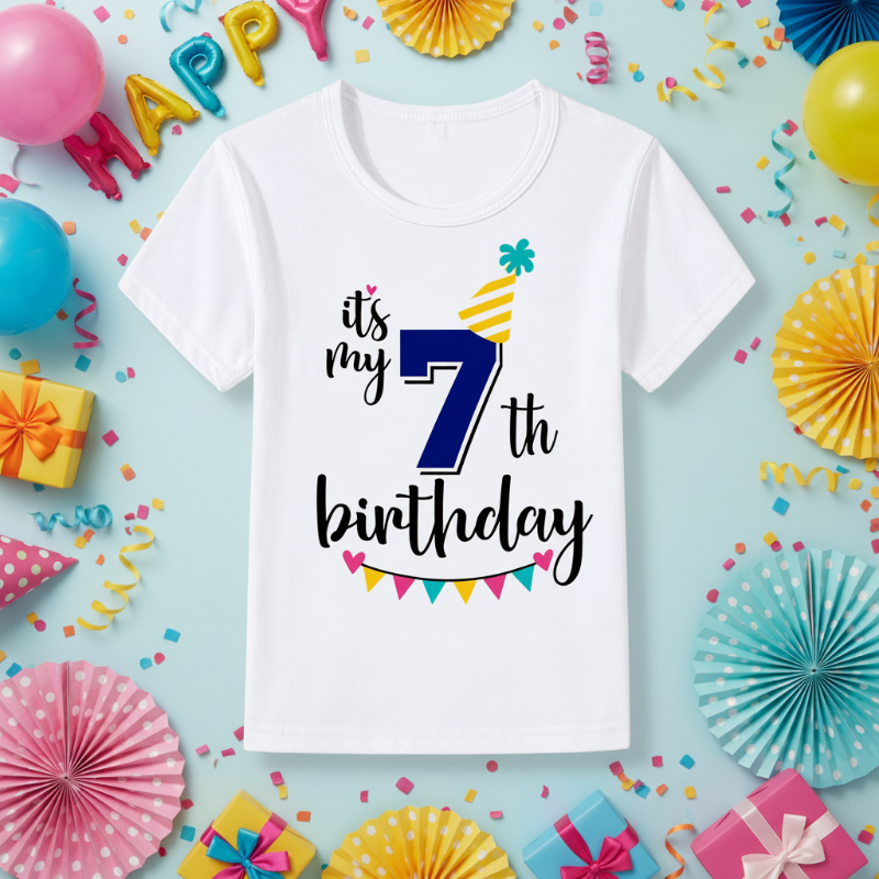 Birthday Graphic Tee – Urocze i zwiewne – dziecięca koszulka urodzinowa