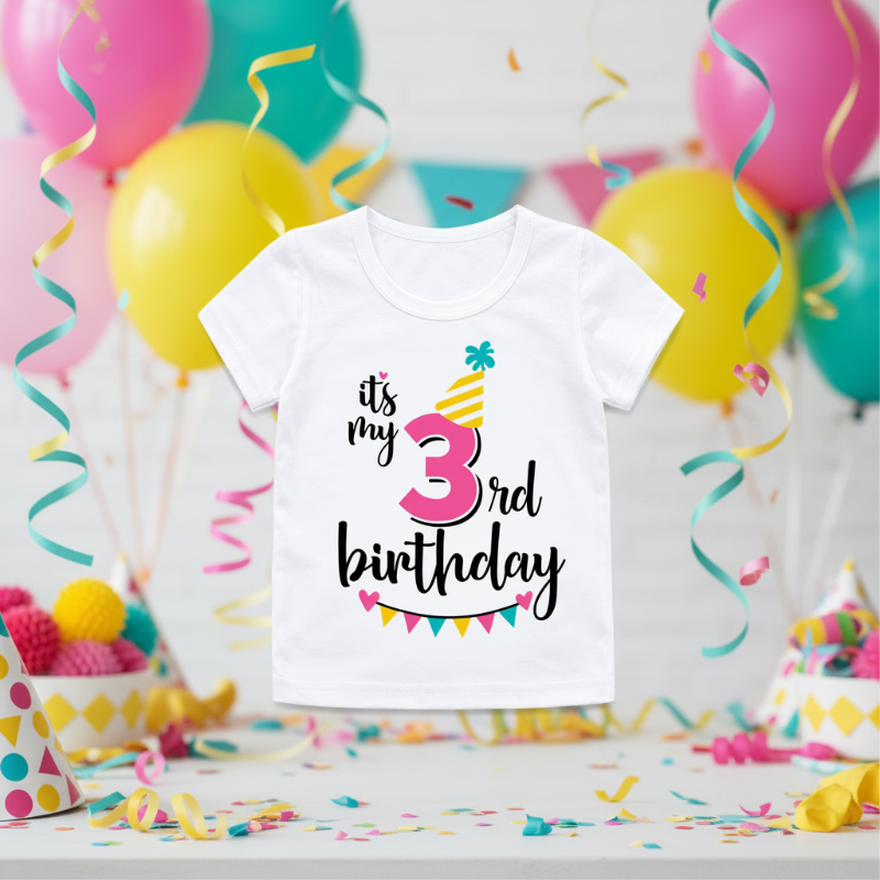 Birthday Graphic Tee – Urocze i zwiewne – dziecięca koszulka urodzinowa