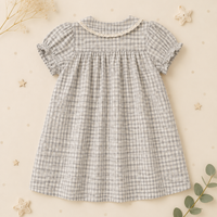 Thumbnail for Check Dress – Miękka i oddychająca – klasyczny kołnierzyk z bufiastymi rękawami