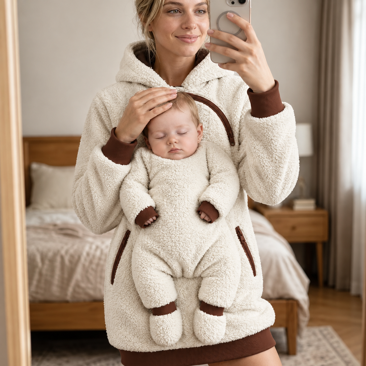MamaHug – Ciepła i praktyczna – bluza z kapturem 2 w 1 dla mamy i dziecka