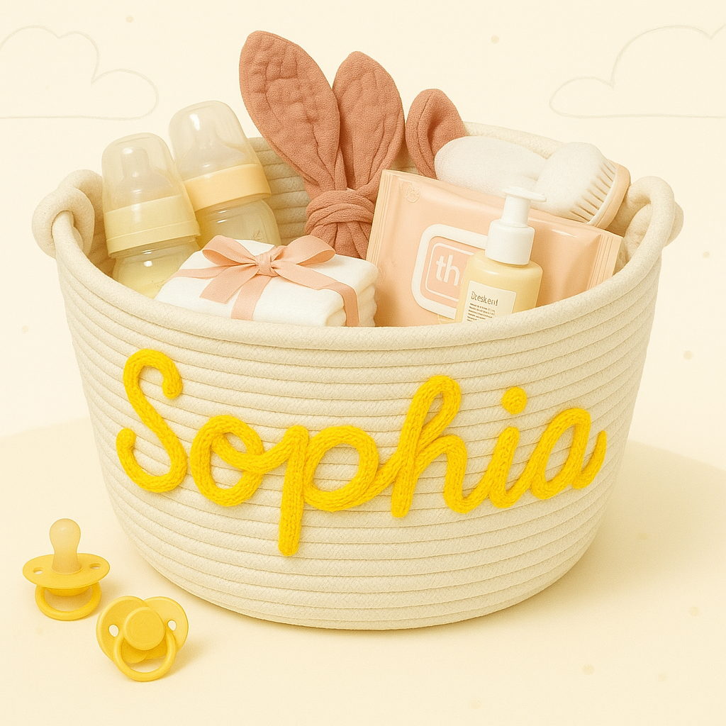 CuddleBasket – Urocze i osobiste – spersonalizowany kosz na pieluchy