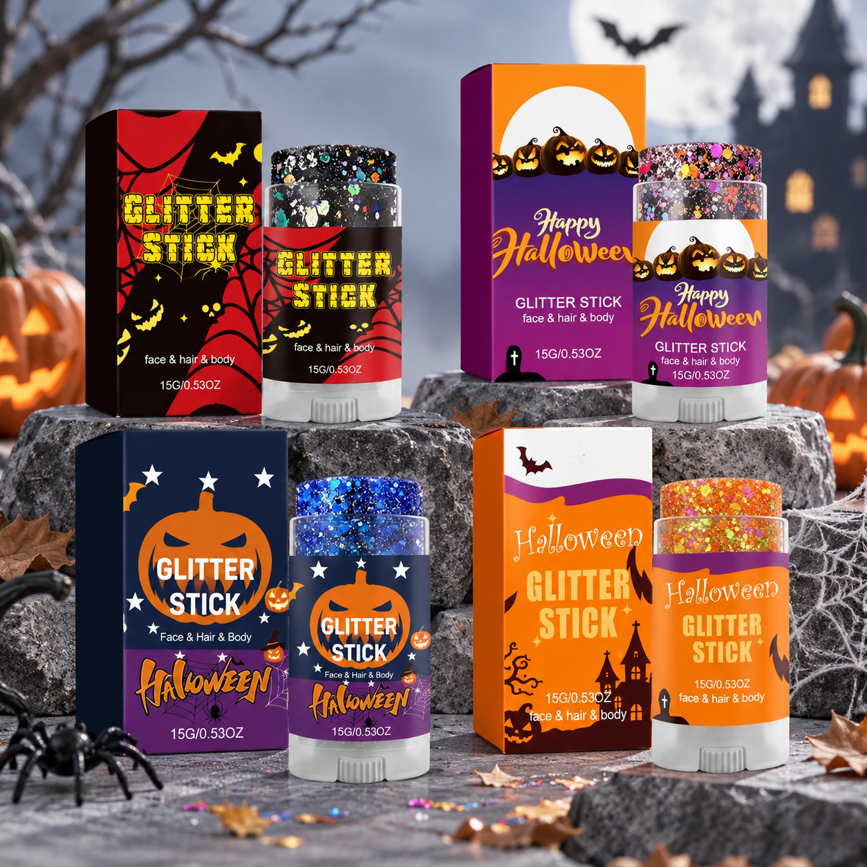 GlitterPop – Błyszczący i uroczysty – brokatowy sztyft na Halloween do twarzy, włosów i ciała