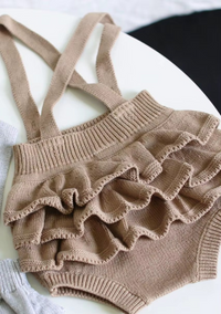 Thumbnail for Mini Fashion™ - Śliczny dzianinowy dziecięcy romperKhaki romper