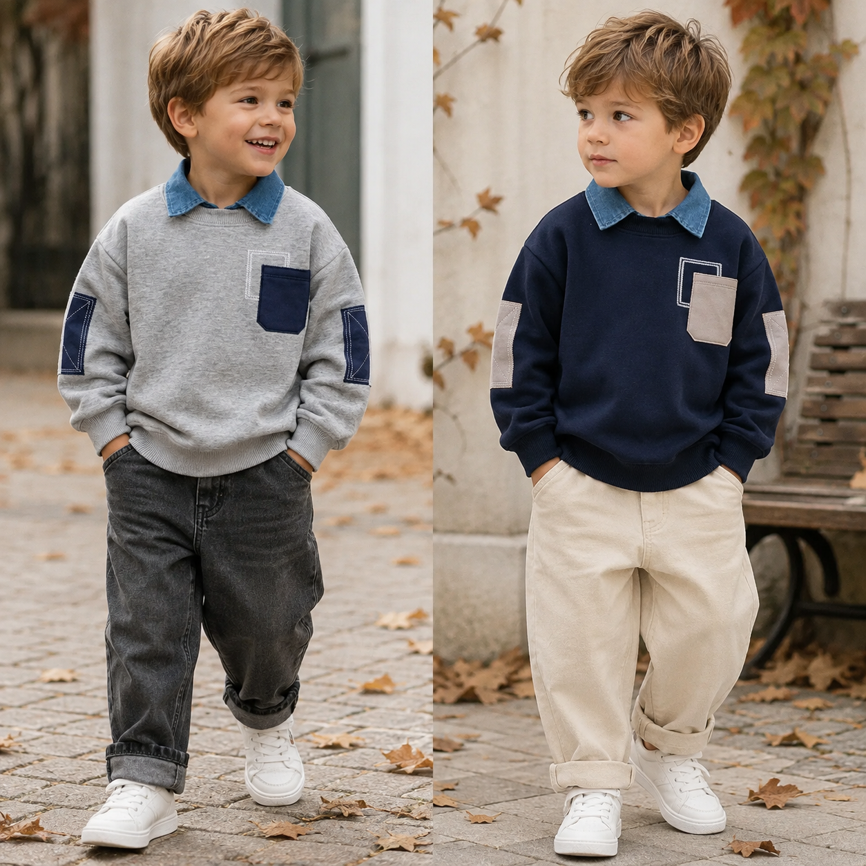 CoolJunior – Ciepły i stylowy – sweter dla chłopców z dżinsowym kołnierzem