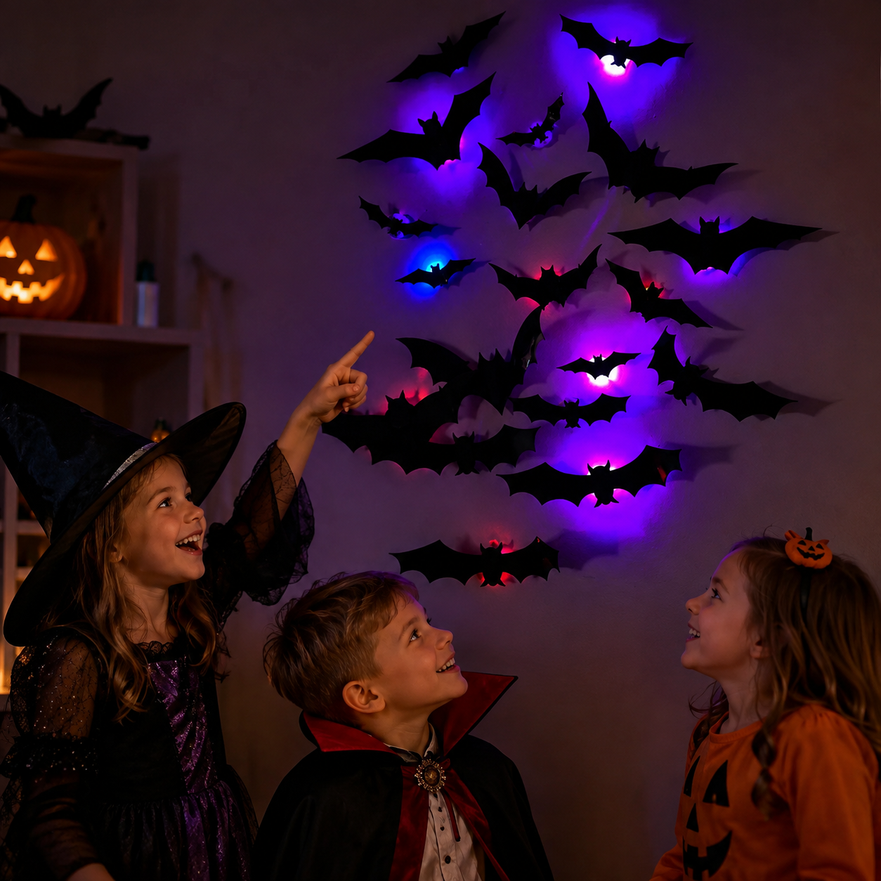 SpookyGlow – Przerażająca i klimatyczna – dekoracja ścienna LED z motywem nietoperza na Halloween