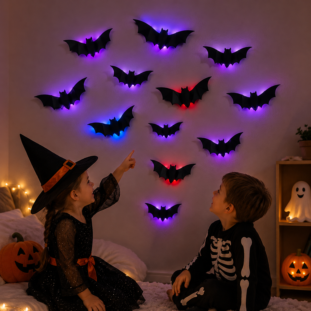 SpookyGlow – Przerażająca i klimatyczna – dekoracja ścienna LED z motywem nietoperza na Halloween