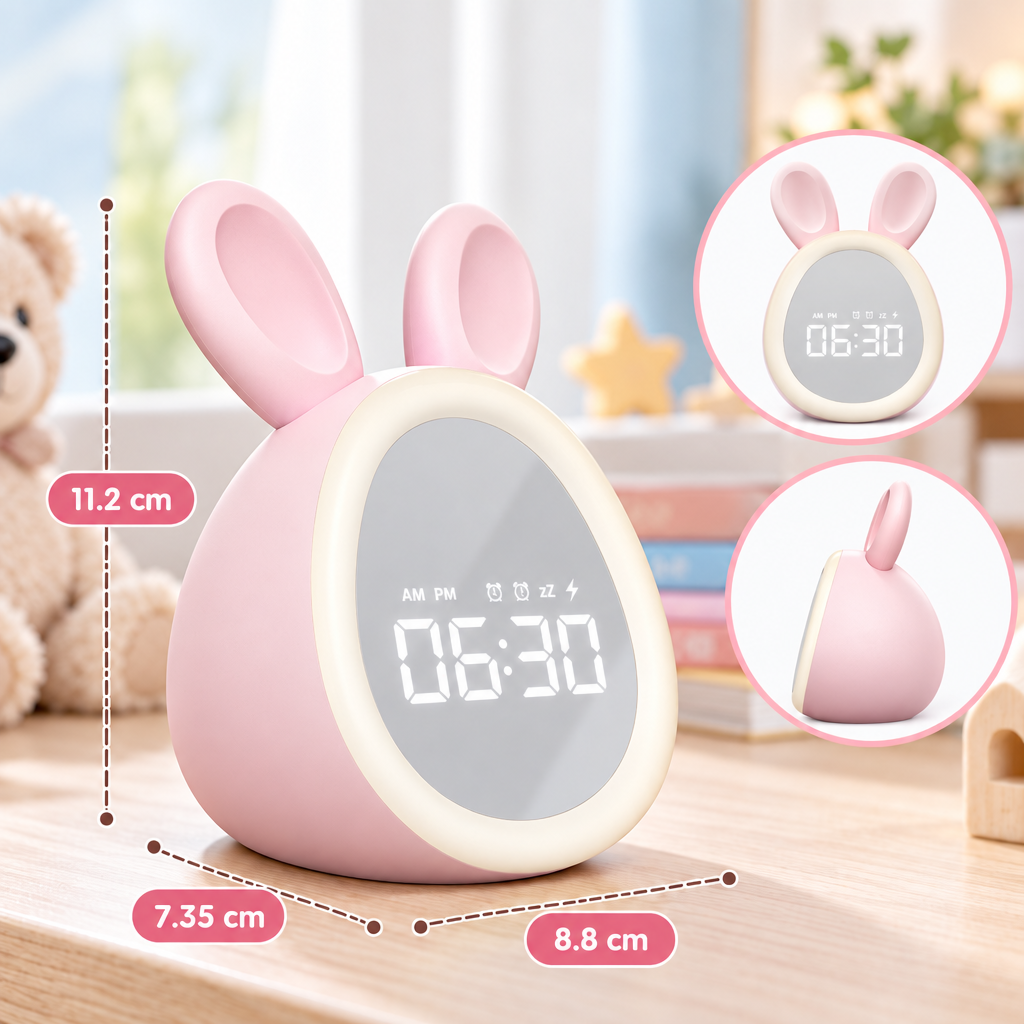 BunnyGlow – Uroczy i praktyczny – cyfrowy budzik dla dzieci z lampką nocną