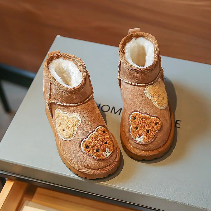Mini Fashion - Zamszowe brązowe buty do kostki z niedźwiedziami