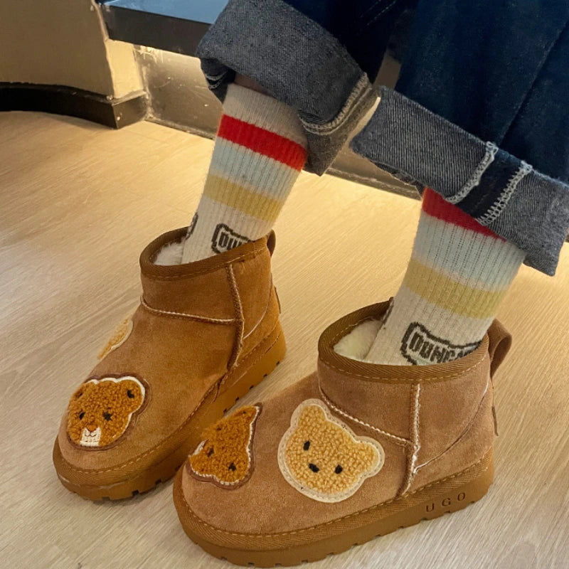 Mini Fashion - Zamszowe brązowe buty do kostki z niedźwiedziami