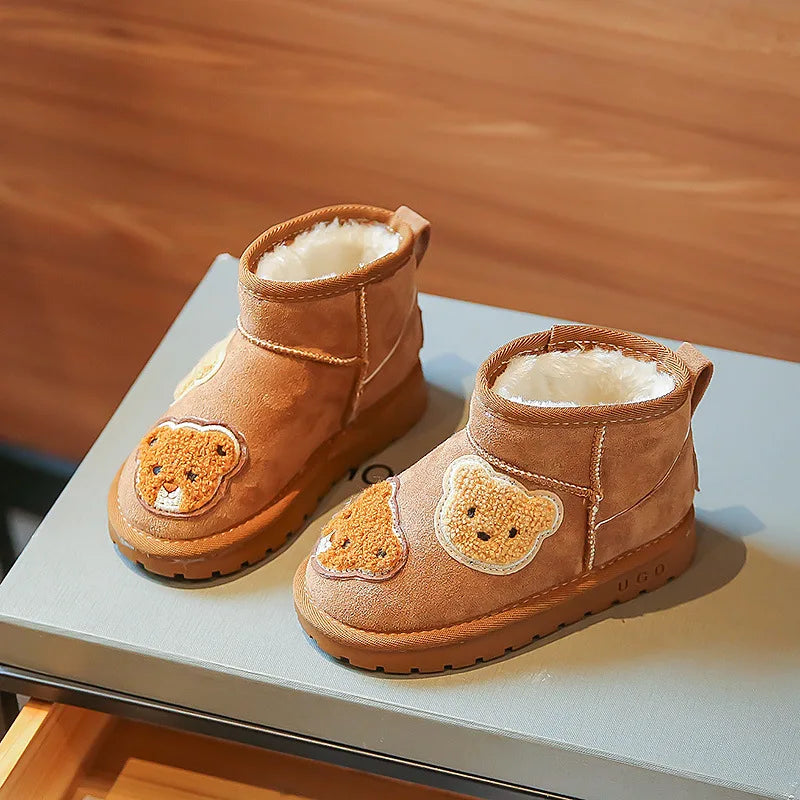 Mini Fashion - Zamszowe brązowe buty do kostki z niedźwiedziami