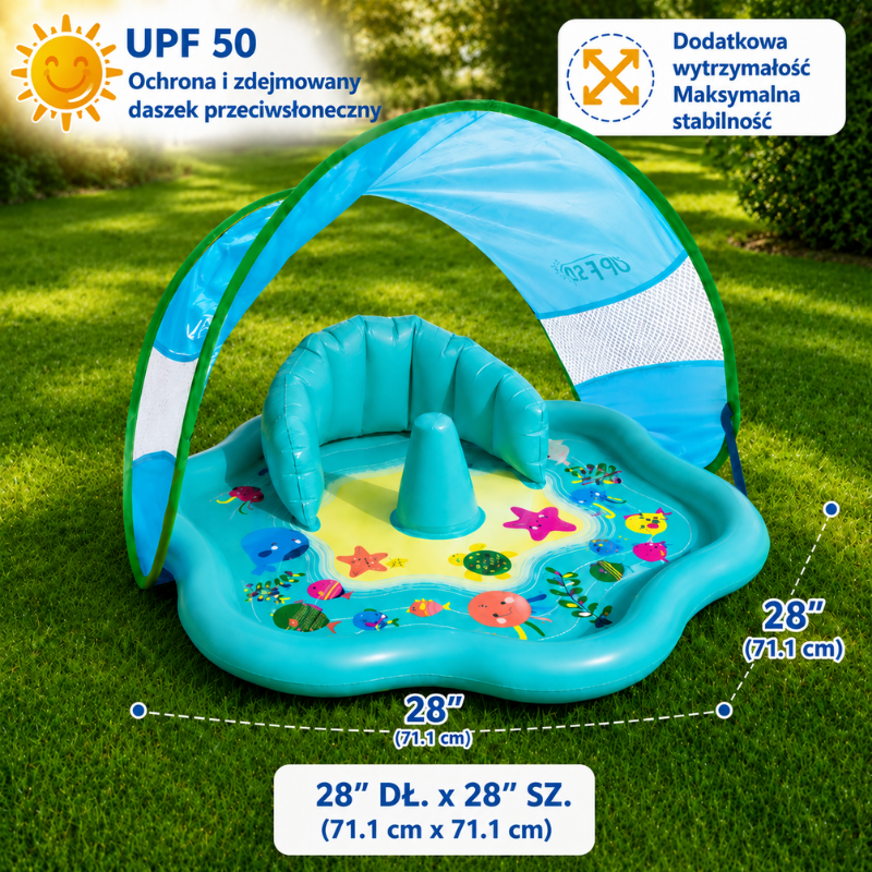 SplashPlay – Bezpieczne i przyjemne – basenik dla niemowląt z parasolem przeciwsłonecznym