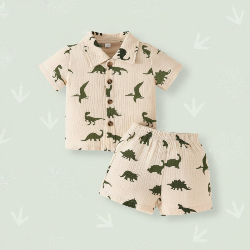 Dinosaur & Car Print Outfit – Stylowy i zabawny – letni zestaw ubrań