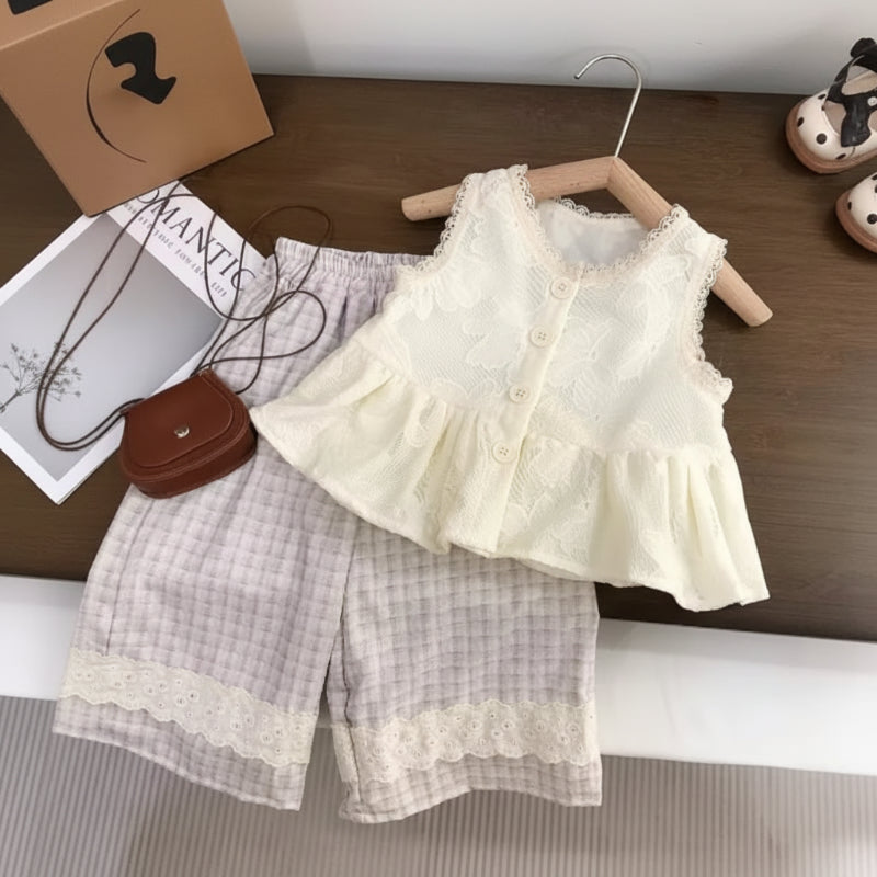 Sleeveless Tops & Pants – Delikatny i stylowy – letni zestaw odzieży dziecięcej