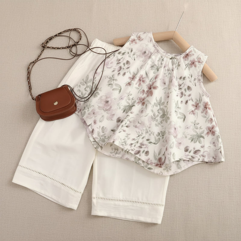 Sleeveless Tops & Pants – Delikatny i stylowy – letni zestaw odzieży dziecięcej