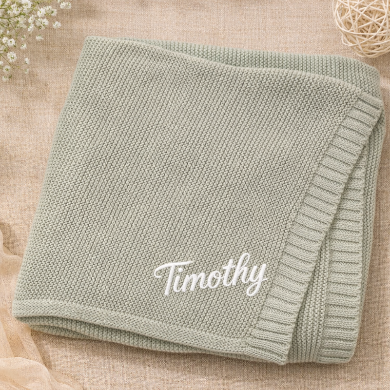 Personalized Baby Blanket – Miękki i wyjątkowy – bawełniany koc z indywidualnym haftem