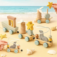 Thumbnail for HappyTrain – Montessori & Fun – Drewniany zestaw kolejowy