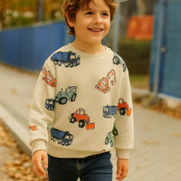 Thumbnail for TruckTales – Miękki i ciepły sweter z kolorowymi pojazdami budowlanymi