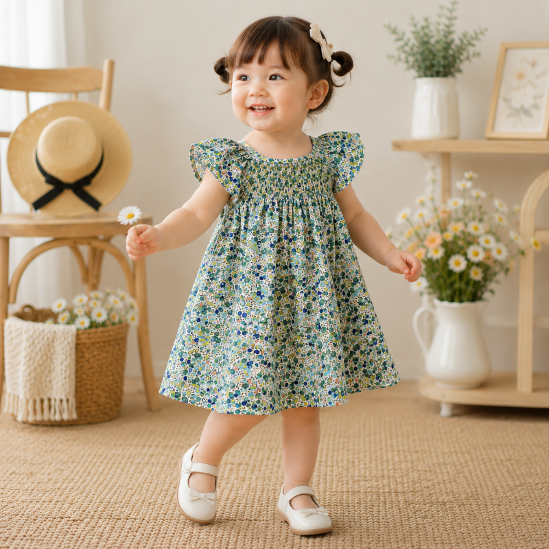 Floral Dress – Lekka i zwiewna – sukienka dla dziewczynek z falbanowymi rękawami
