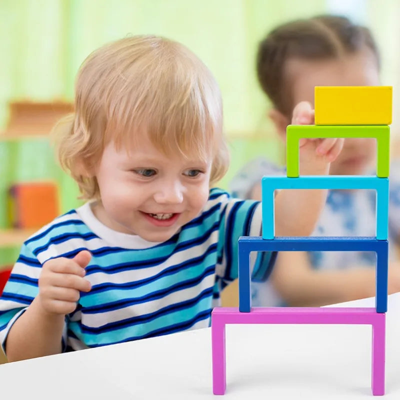 Woods™ - Tęczowa drewniana układanka - Zabawka edukacyjna