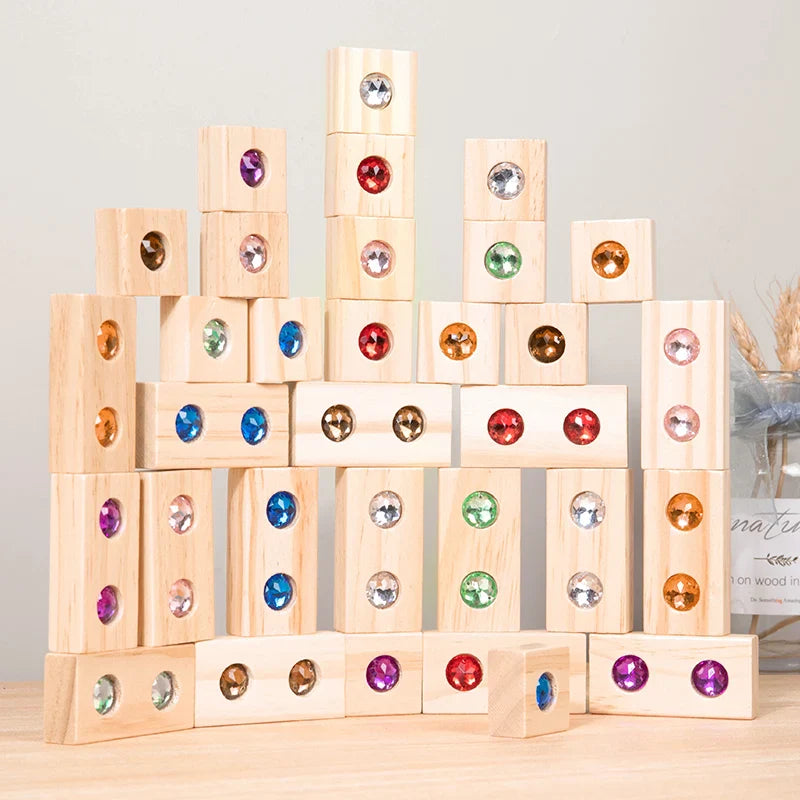 Rainbow Gem Stacking Blocks – Kreatywne i edukacyjne – zestaw drewnianych klocków do układania