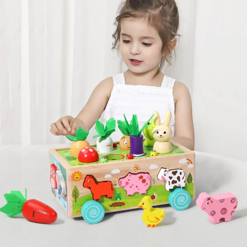 Woods™ - Wagon z warzywami i zwierzętami - Drewniana układanka