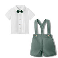 Thumbnail for LittleDandy – Klasyczne i eleganckie – Bawełniane spodenki z szelkami, kokardką i koszulą