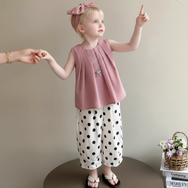 Sleeveless Tops & Pants – Delikatny i stylowy – letni zestaw odzieży dziecięcej
