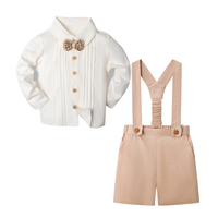 Thumbnail for LittleDandy – Klasyczne i eleganckie – Bawełniane spodenki z szelkami, kokardką i koszulą