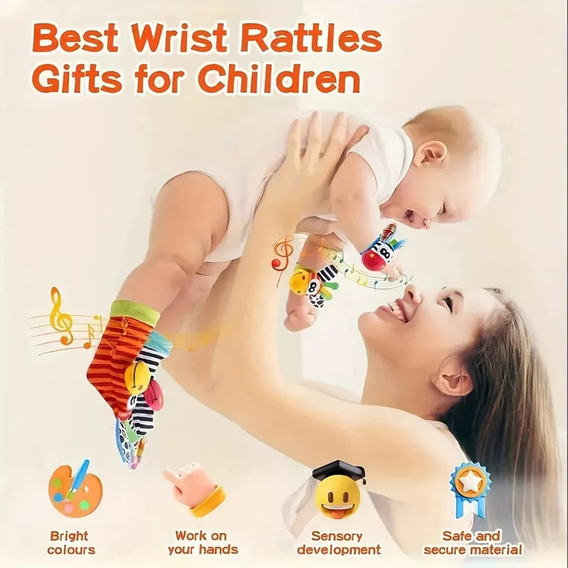 Wrist Rattle and Socks – Rozwój motoryczny i zabawa – grzechotki dla niemowląt (zestaw 4 szt.)