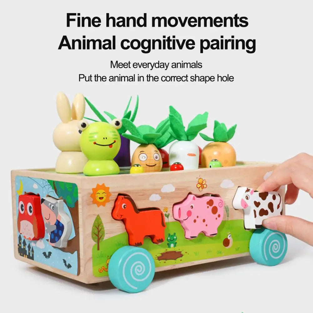 Woods™ - Wagon z warzywami i zwierzętami - Drewniana układanka