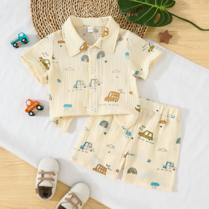 Dinosaur & Car Print Outfit – Stylowy i zabawny – letni zestaw ubrań