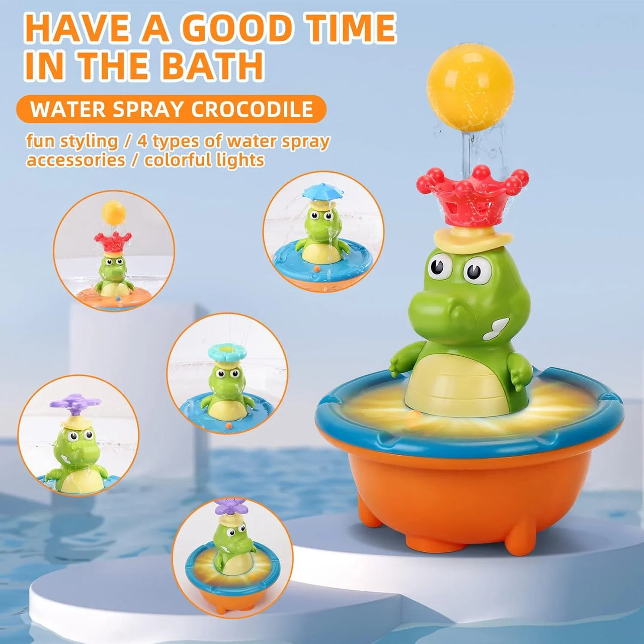 Light Up Crocodile Bath Toy – Zabawa interaktywna i wodna – Zabawki do kąpieli „Krokodylowa fontanna”