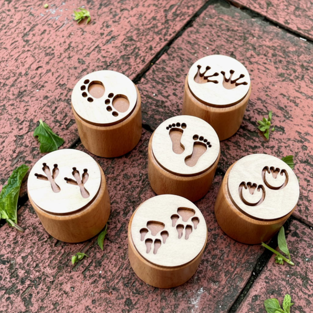 WoodStamp – Montessori & Kreatywność – 6 sztuk drewnianych stempli do plasteliny