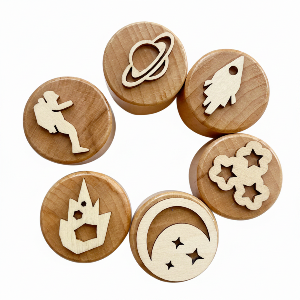 WoodStamp – Montessori & Kreatywność – 6 sztuk drewnianych stempli do plasteliny