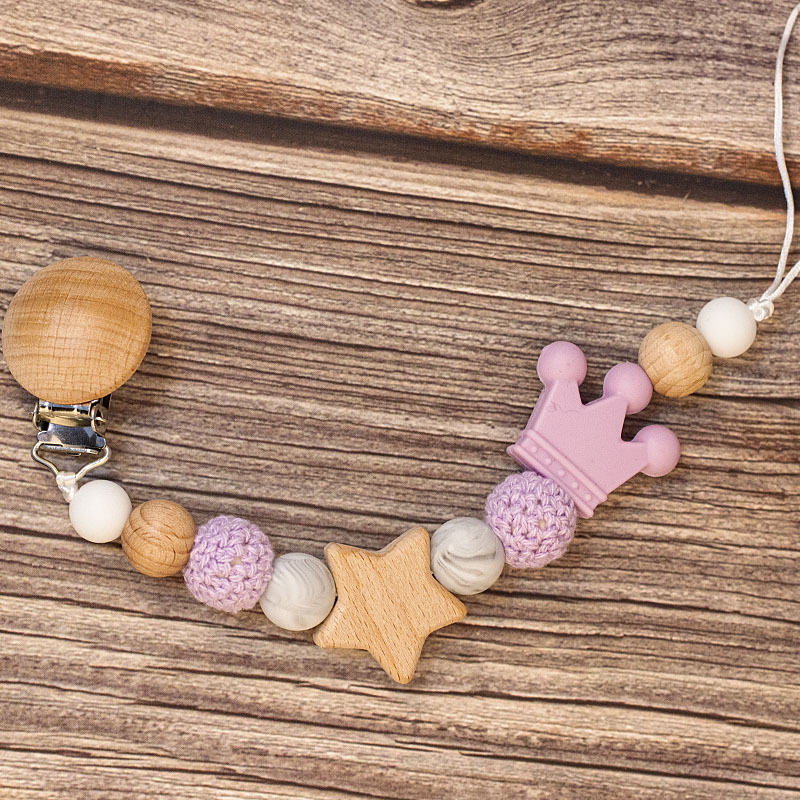 Baby Pacifier Holder – Z imieniem – spersonalizowane koraliki drewniane i silikonowe