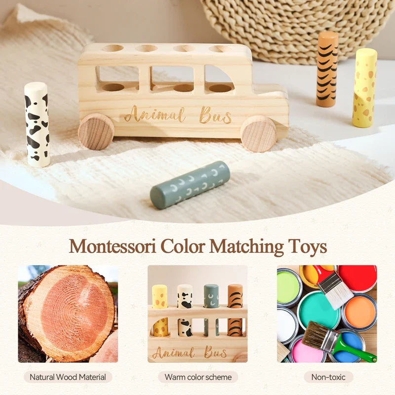 PressBus – Montessori & Edukacyjny – Drewniany autobus do zabawy z nadrukiem