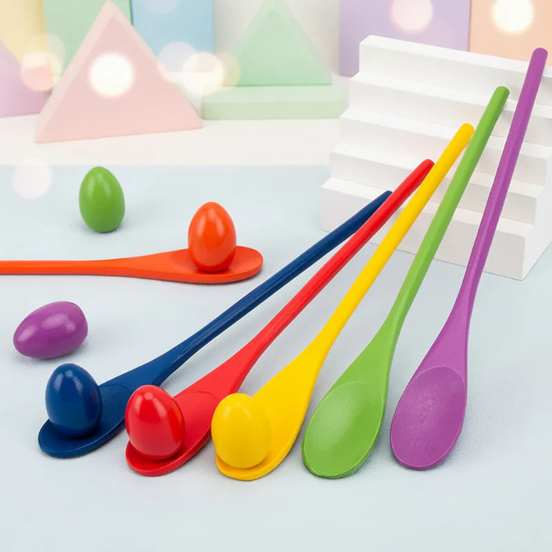 Wooden Egg Spoon Game – Motoryka i nauka – Gra równoważna „Wyścig jajek”