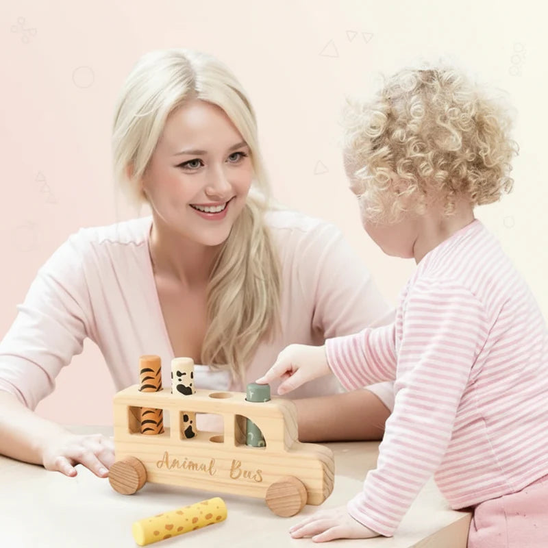PressBus – Montessori & Edukacyjny – Drewniany autobus do zabawy z nadrukiem