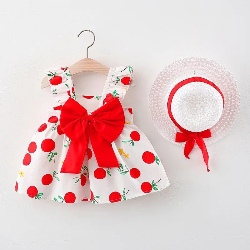 Mini Fashion™ – Słodkie i letnie – Owocowa sukienka (zawiera DARMOWY słomkowy kapelusz)