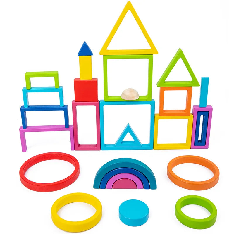 Woods™ - Tęczowa drewniana układanka - Zabawka edukacyjna