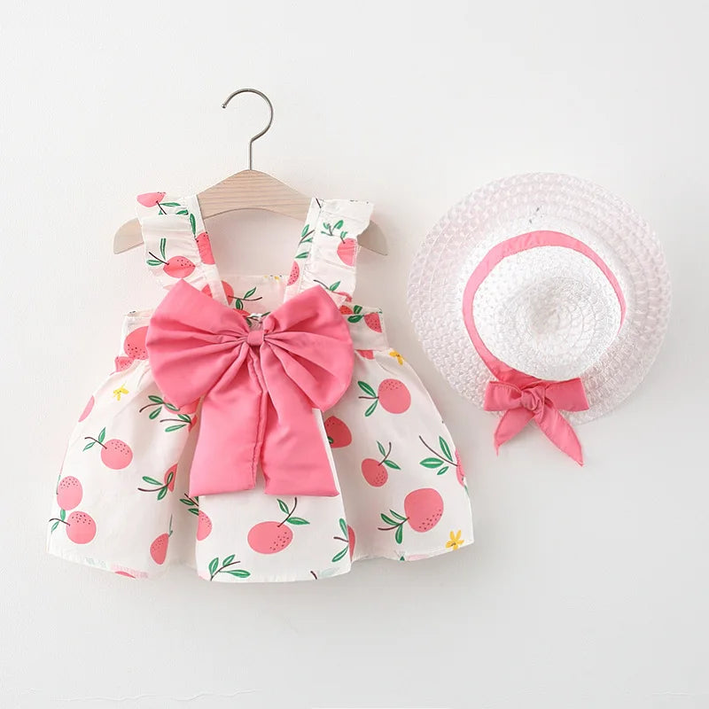 Mini Fashion™ – Słodkie i letnie – Owocowa sukienka (zawiera DARMOWY słomkowy kapelusz)