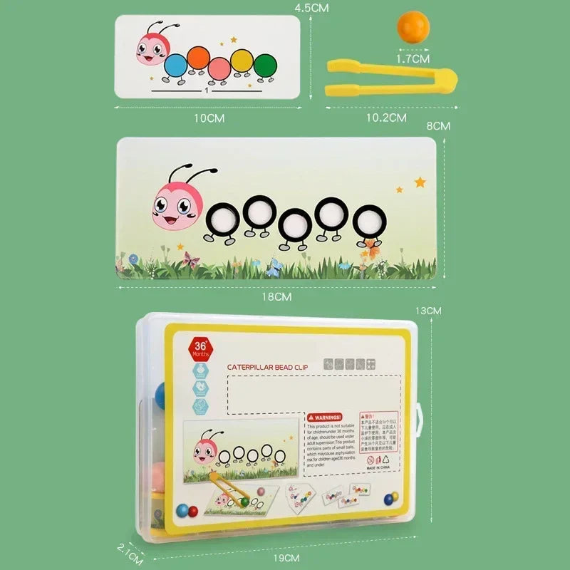 Wooden Clip Beads™ - Kolorowa gąsienica - Zabawka edukacyjna