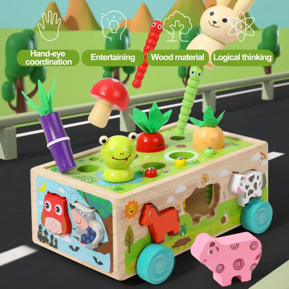 Woods™ - Wagon z warzywami i zwierzętami - Drewniana układanka