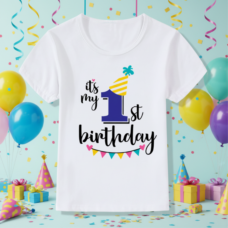 Birthday Graphic Tee – Urocze i zwiewne – dziecięca koszulka urodzinowa