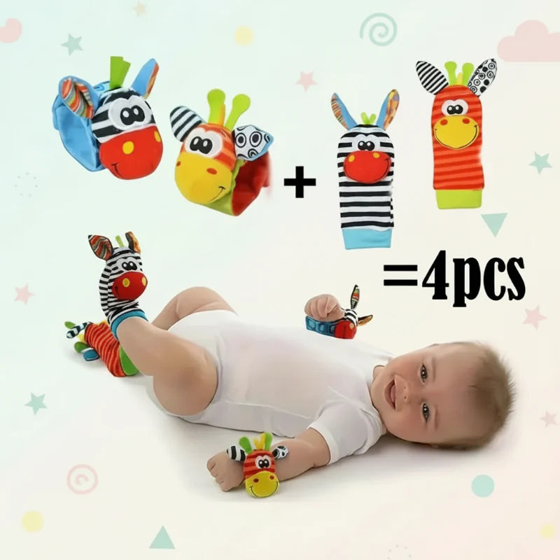 Wrist Rattle and Socks – Rozwój motoryczny i zabawa – grzechotki dla niemowląt (zestaw 4 szt.)